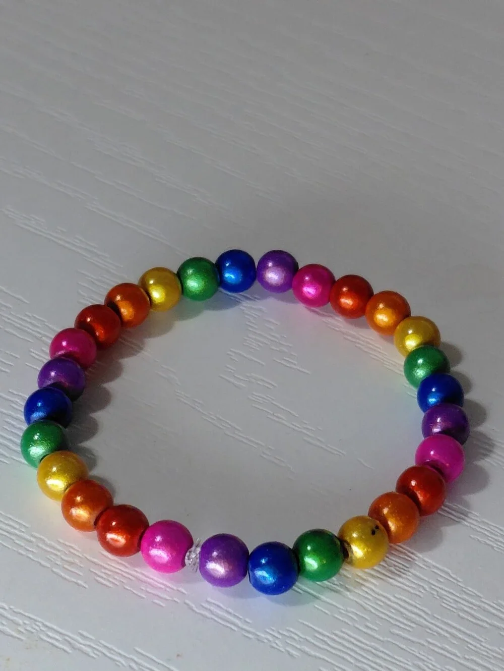 Hand Made Kids Rainbow Beaded Stretch Bracelet — Multicolor 5.5 Inches